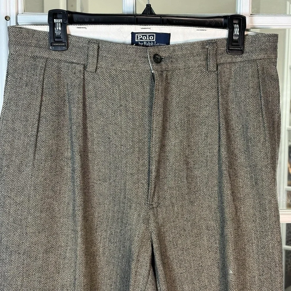 Vintage Polo Ralph Lauren Herringbone Pleated Pants Men's 34x32 Cuffed